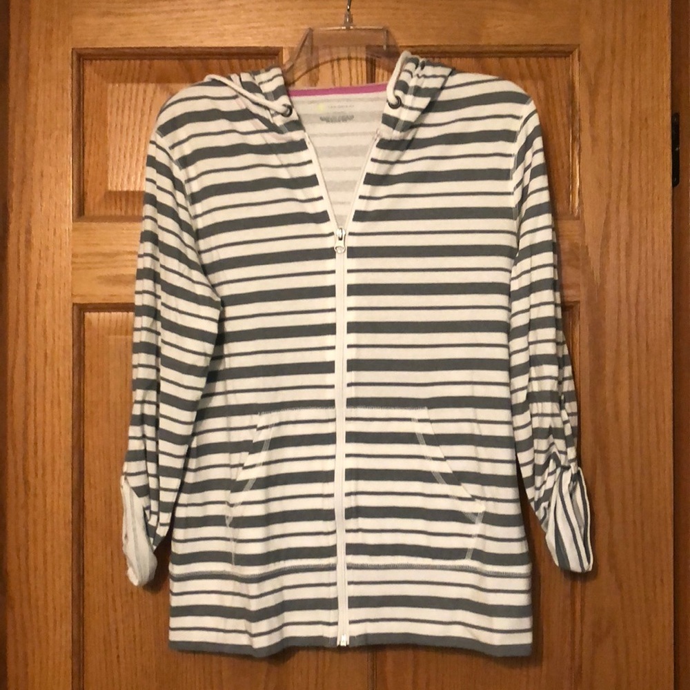 Grey and white striped light hoodie